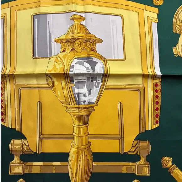 Hermes Feux De Route Vintage 90cm Green Red Silk Scarf Carre - Picture 9 of 9